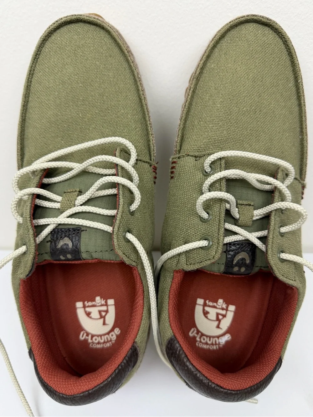 Sanuk U-Lounge Comfort Men’s 9.5 Olive Green Canvas Casual Shoes Sneakers New
